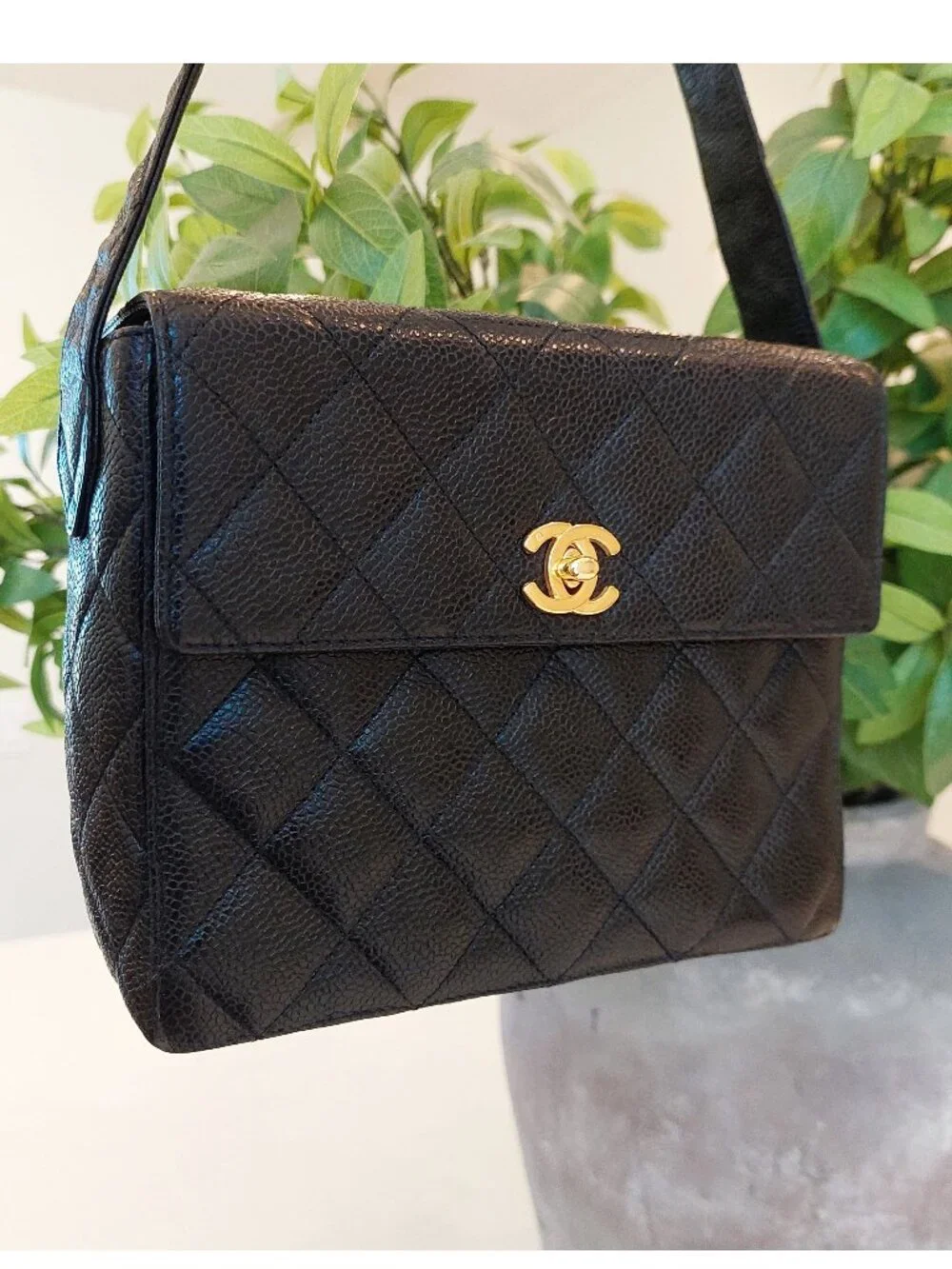 CHANEL Black Caviar Leather Square Flap Bag